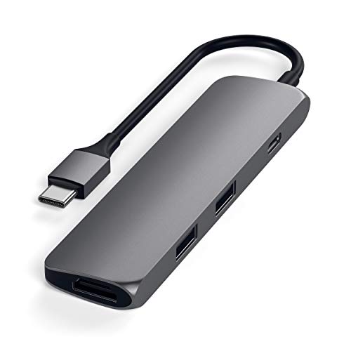 Satechi Adaptador Multi-Puertos Slim, Tipo-C de Aluminio con Puerto de Carga USB-C, 4K HDMI, USB 3.0, color Gris Sideral