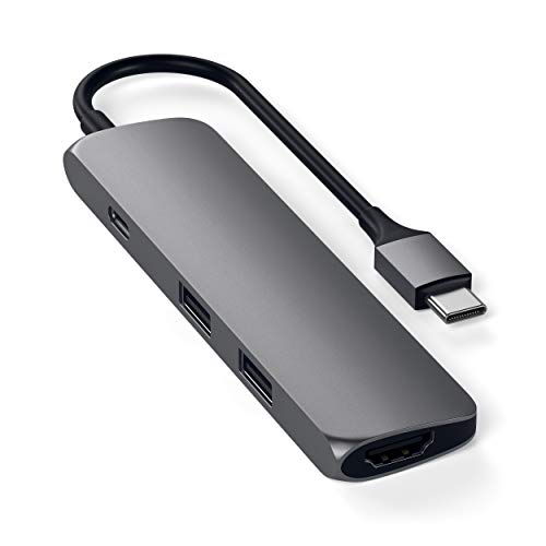 Satechi Adaptador Multi-Puertos Slim, Tipo-C de Aluminio con Puerto de Carga USB-C, 4K HDMI, USB 3.0, color Gris Sideral