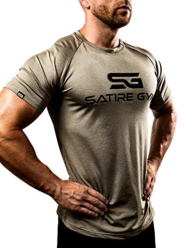 Satire Gym - Camiseta Ajustada Fitness Hombres/Ropa Deportiva de Secado rápido Hombre - Apta como Camiseta de Culturismo y Camiseta de Gimnasio Entrenamientos (Color Caqui Moteado, XL)
