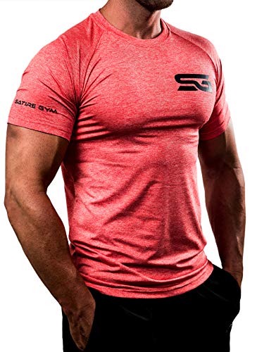Satire Gym - Camiseta Ajustada Fitness Hombres/Ropa Deportiva de Secado rápido Hombre - Apta como Camiseta de Culturismo y Camiseta de Gimnasio Entrenamientos (Rojo Moteado, L)