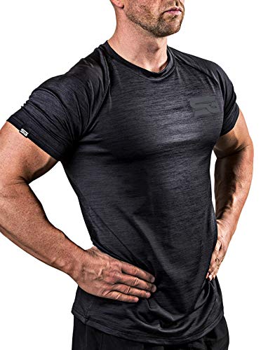 Satire Gym - Camiseta Ajustada Fitness Hombres/Ropa Deportiva de Secado rápido Hombre - Apta como Camiseta de Culturismo y Camiseta de Gimnasio Entrenamientos (Negro Moteado, M)