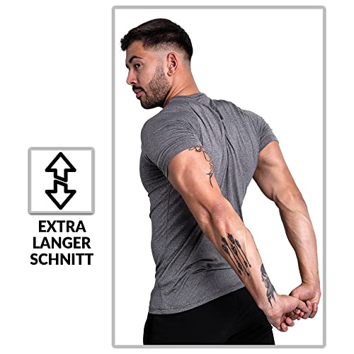 Satire Gym - Camiseta de fitness para hombre – Ropa deportiva funcional – Adecuado para entrenamiento – Corte ajustado, azul marino, XXL