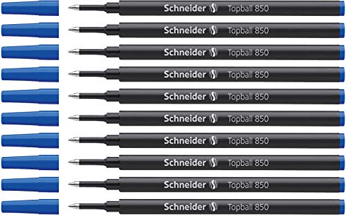 Schneider Topball 850 - Recambio para bolígrafo roller (10 unidades, 0,5 mm, tinta azul)