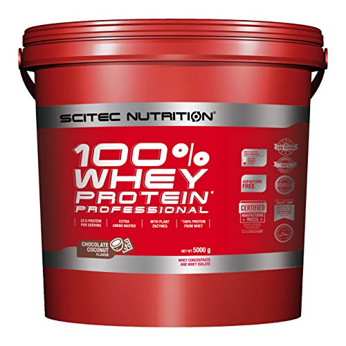 Scitec Nutrition 100% Whey Protein Professional con aminoácidos clave y enzimas digestivas adicionales, sin gluten, 5 kg, Chocolate-Coco