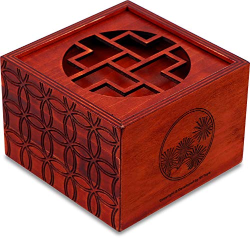 Secret Box Pine Rompecabezas de Madera. Caja Secreta Japonesa de Nivel 5. Juego de Ingenio. Caja de Seguridad para Tesoro de 11 x 11 x 7,5 cm