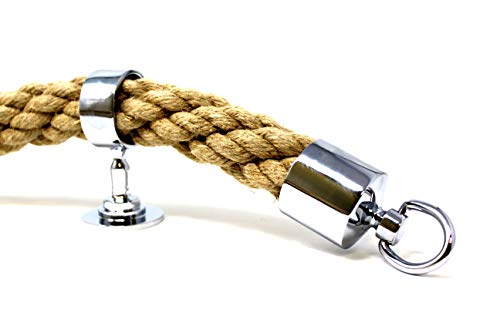 SEILFLECHTER - Juego de cuerda para pasamanos | compuesto por 5 m de cuerda de cáñamo en tendido de cable Ø 34 mm, dos tapas finales y cinco soportes intermedios | latón cromado