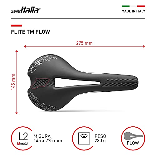 Selle Italia - Sillìn Bicicleta de Carretera FLITE TM Flow, Rail Manganese Tubo Ø7, Sillìn Road Perfomance Duro-tek, Comfort