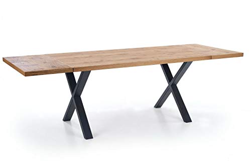 Sellon24/Signal Mesa de comedor extensible 160 (250) cm tablero de madera de roble rústico, color negro claro, mesa de comedor extensible Loft Industrial Xavier