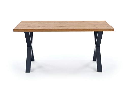 Sellon24/Signal Mesa de comedor extensible 160 (250) cm tablero de madera de roble rústico, color negro claro, mesa de comedor extensible Loft Industrial Xavier