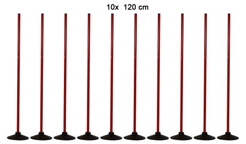 Set de 10x picas de slalom con base de goma dura, 120 cm, Color: rojo