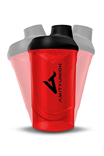 Shaker Deluxe - Proteína Shaker a prueba de fugas - BPA libre y con la escala tamiz de polvo de proteína de suero cremoso sacude (rojo negro 800ml)