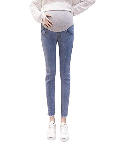 Shaoyao Mujeres Embarazadas Pantalones Elásticos Suaves Leggings Jeans, Circunferencia de Cintura Ajustable Vaqueros Azul Etiqueta L/EU 30
