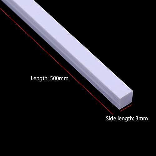 SHOUCAN Barra Cuadrada Sólida ABS Longitud 500 mm Longitud Lateral 1-4 mm Adecuado para La Fabricación De Modelos Arquitectónicos DIY Blanco,3×3×500mm (35pcs)