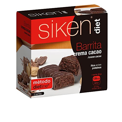 Siken Diet - Barrita Sabor Crema de Cacao con Proteínas y Baja en Calorías para Controlar tu Peso - Estuche con 5 barritas de 36g, 180 g