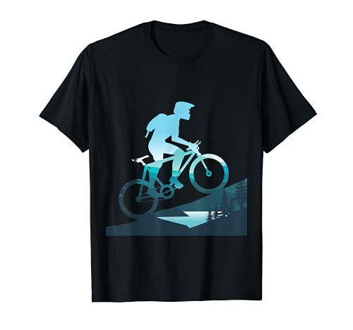 Silueta de ciclista de montaña montañas y árboles - MTB Camiseta
