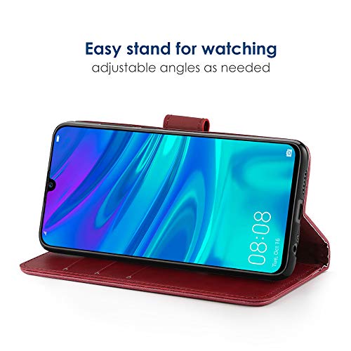 Simpeak Funda Compatible con Huawei P Smart 2019 / Honor 10 Lite, Funda Libro Compatible con Huawei P Smart 2019 Carcasa Compatible con P Smart 2019 Soporte Plegable/Ranuras, Rojo