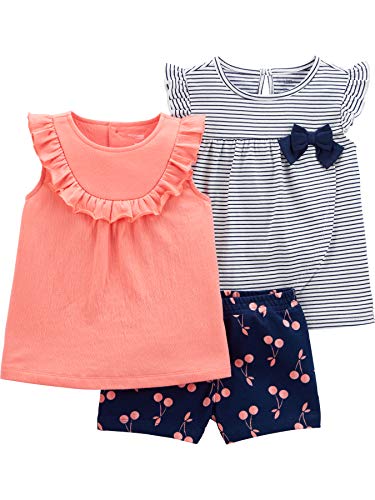 Simple Joys by Carter's 3-Piece Playwear Set Conjunto de Camiseta para bebé y niño pequeño, Azul Marino, Cereza, 5 años