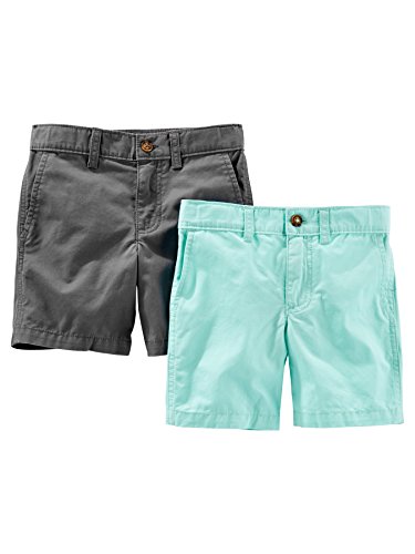 Simple Joys by Carter's pantalones cortos de frente plano para niños, paquete de 2 ,menta/gris ,US 2T (EU 92-98)