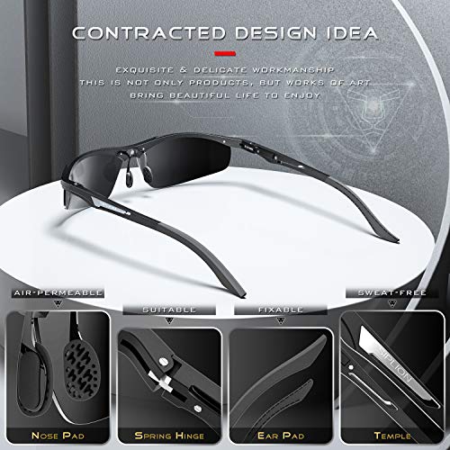 SIPLION Gafas de sol deportivas polarizadas para hombre, gafas de sol Al-Mg, montura de metal, ultraligeras, Lentes fotocromáticas 8729 negras, Medium
