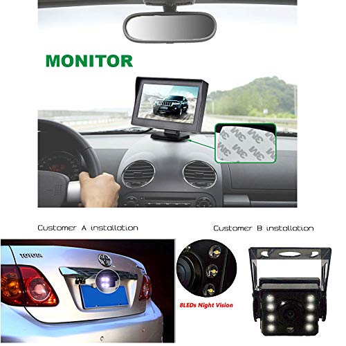 Sistema de cámara de copia de seguridad de 4 pines, 12V-24V 5 "TFT LCD HD Monitor + 8 LEDs IR Visión nocturna Impermeabilizante Invertir cámara de visión trasera reversa