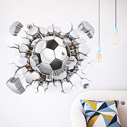 SITAKE - Pegatinas de fútbol en 3D, pegatinas de pared con temática de fútbol para dormitorios para niños, arte de pared en 3D, pegatinas de vinilo para dormitorio de niños, sala de juego, 50 x 63 cm
