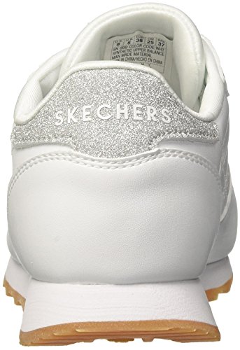 Skechers OG 85-Old School Cool, Zapatillas Mujer, Multicolor (Wht Black Duraleather/Silver Glitter Trim), 38 EU