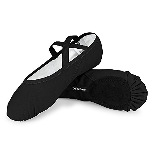 Skyrocket – Zapatillas de ballet, de media punta, de tela, Suela dividida, de varios tamaños para niños y adultos, mujer Hombre, negro - negro, EU35/UK2.5=8.86"