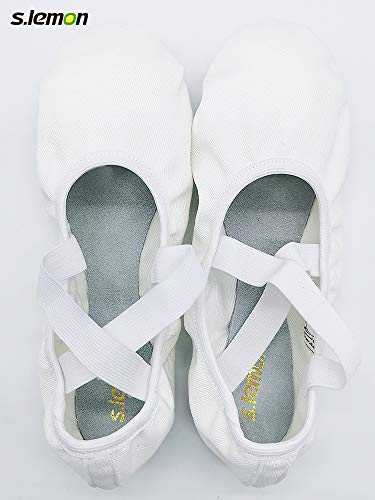s.lemon Niñas Zapatos de Ballet Danza Lona Elástico Suela Partida Zapatillas de Ballet para Mujer Hombre Blanco 42