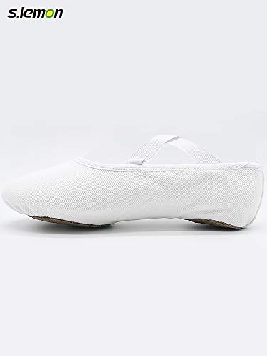 s.lemon Niñas Zapatos de Ballet Danza Lona Elástico Suela Partida Zapatillas de Ballet para Mujer Hombre Blanco 42