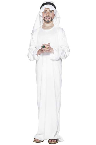Smiffys-21792L Disfraz árabe, con túnica y Adorno para la Cabeza, Color Blanco, L-Edad 10-12 años (Smiffy'S 21792L)