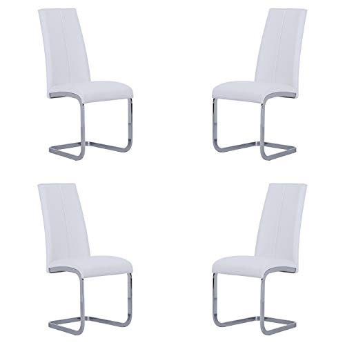 Smile, Pack de 4 sillas de Comedor, Cocina o Salon, Acabado en símil Piel Color Blanco, Medidas: 45 cm (Ancho) x 51 cm (Fondo) x 103 cm (Alto)