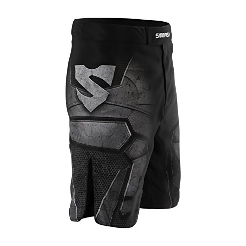 SMMASH Dark Knight Deporte Profesionalmente Pantalones Cortos MMA para Hombre, Shorts MMA, BJJ, Grappling, Krav Maga, Material Transpirable y Antibacteriano, (S)