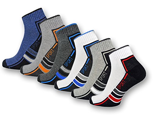 sockenkauf24 6 o 12 Pares de calcetines tobilleros DEPORTIVOS con suela de felpa reforzada Calcetines hombre Calcetines deportivos (39-42, 6 Pares | Mezcla de colores)