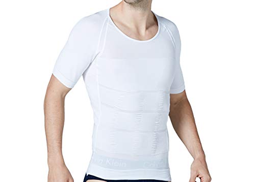 Sodacoda Camisa de compresión para hombre que fortalece los brazos, el vientre y el pecho (antiginecomastia) Blanco S