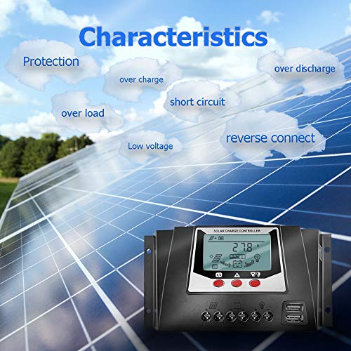 SolaMr 30A Controlador Solar de Carga 12V/24V/36V/48V Voltaje de Identificación Automática Regulador Inteligente con Pantalla LCD para Sistemas Solares Domésticos - WP3048D