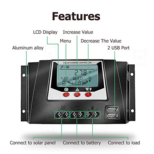 SolaMr 30A Controlador Solar de Carga 12V/24V/36V/48V Voltaje de Identificación Automática Regulador Inteligente con Pantalla LCD para Sistemas Solares Domésticos - WP3048D