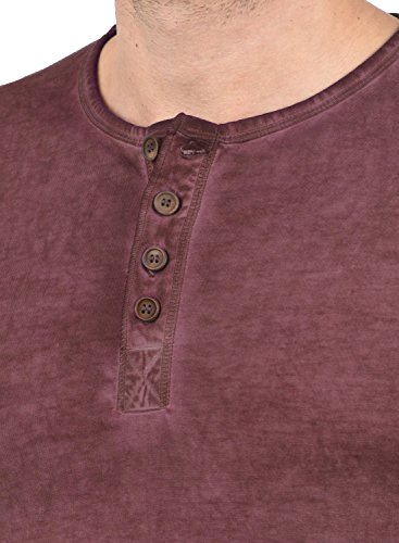 !Solid Tihn Camiseta Básica De Manga Corta T-Shirt para Hombre con Cuello Grandad De 100% algodón, tamaño:M, Color:Wine Red (0985)