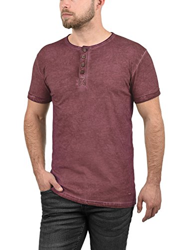 !Solid Tihn Camiseta Básica De Manga Corta T-Shirt para Hombre con Cuello Grandad De 100% algodón, tamaño:M, Color:Wine Red (0985)