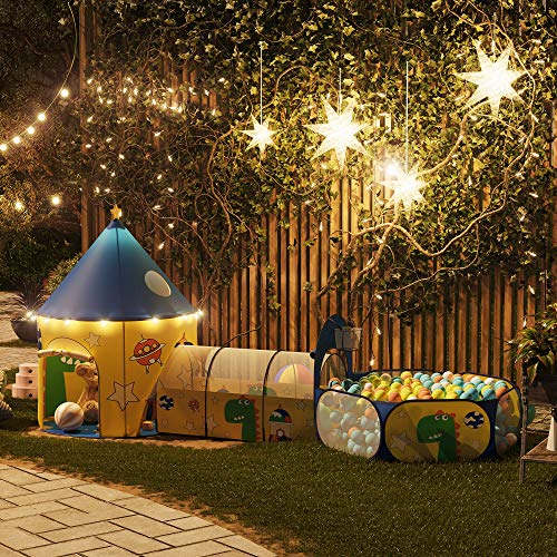 SONGMICS 3 en 1 Tienda campaña Infantil, Casita túnel Infantil Pop-up, con Piscina de Bolas, Tema de Dinosaurio y Espacio, Idea de Regalo, Fiesta de cumpleaños, Amarillo y Azul LPT702Y01