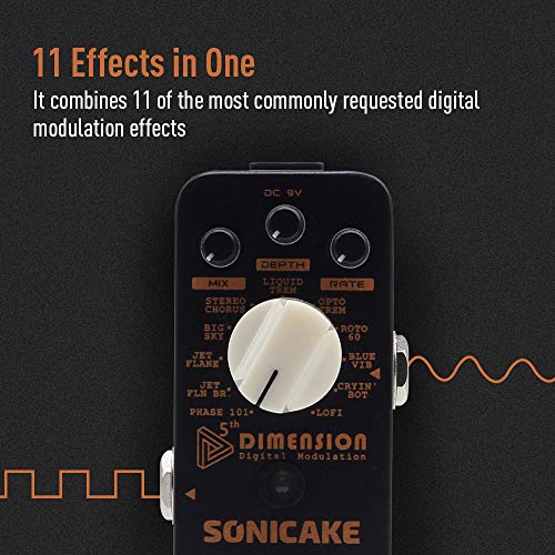 SONICAKE Modulación digital Efectos de guitarra Pedal 11 Modo de Phaser, Flanger, Chorus, Tremolo, Vibrato, Autowah & Sampling 5th Dimension