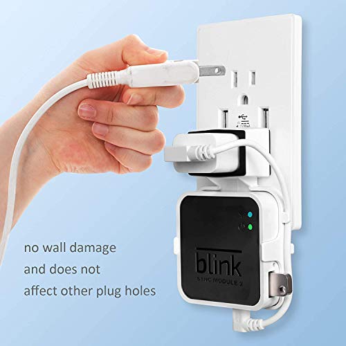Soporte de pared y unidad flash USB de 64 GB para Blink Sync Module 2, soporte para cámara de seguridad interior Blink con cable corto fácil de montar (blanco)