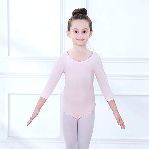Soudittur Maillot de Ballet Danza Clásico para Niña Manga 3/4 Body Leotardo Gimnasia Ritmica (Rosa, Tag 110(Height: 105-115 cm))