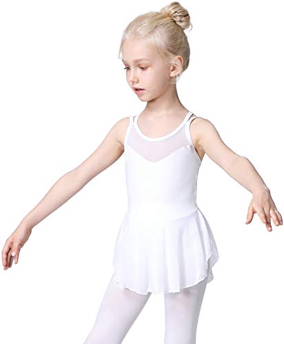 Soudittur Maillot de Danza Algodón Tutú Vestido de Ballet Gimnasia Leotardo Body Clásico Manga Corta para Niña (8-9 años, Blanco)