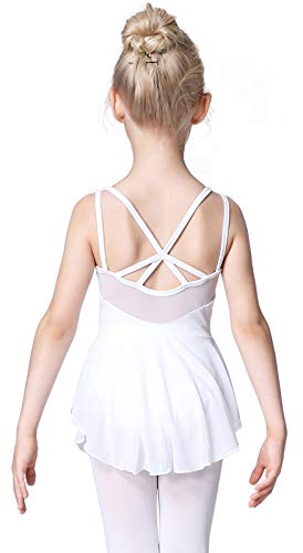 Soudittur Maillot de Danza Algodón Tutú Vestido de Ballet Gimnasia Leotardo Body Clásico Manga Corta para Niña (8-9 años, Blanco)