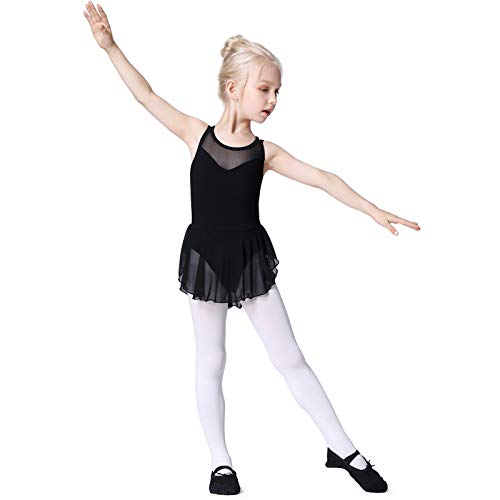 Soudittur Vestido de ballet para niña, manga corta, maillot de ballet, vestido de danza, body de algodón con falda tutú