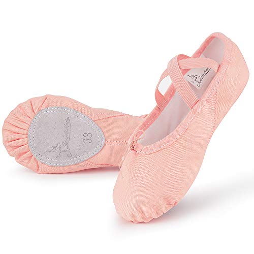 Soudittur Zapatillas Media Punta de Ballet - Calzado de Danza para Niña y Mujer Adultos Rosa Suela Partida de Cuero Tallas 33