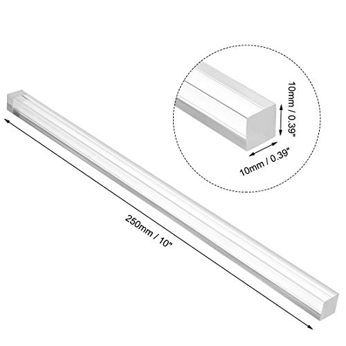 Sourcingmap Barra cuadrada de acrílico, 10 mm x 10 mm x 250 mm, transparente, plxi de vidrio sólido, plástico Lucite PMMA Bar Stick 4 piezas