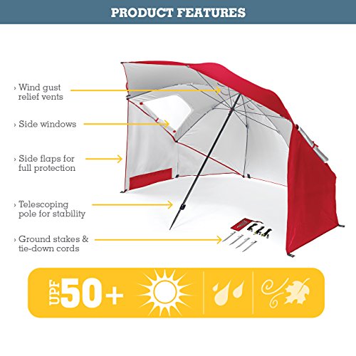 SportBrella - Mobiliario de camping de acampada y senderismo, diámetro 2.4 m, color rojo