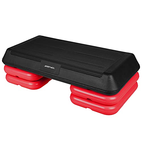 SportVida Tabla acolchada para aeróbic, stepbench para fitness, 70 x 36 cm, altura regulable, para casa y exterior, con 3 niveles (10/15/20 cm), superficie antideslizante (roja)