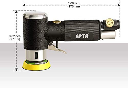 SPTA 25mm/50mm/80mm Lijadora de Aire Orbital Aleatoria, Mini Lijadora Neumática para Automóvil, Pulidora Neumática con 33 Almohadillas de Pulido